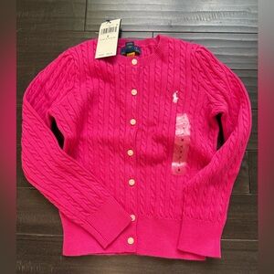 Ralph Lauren Bright Pink Cable Cotton Knit Cardigan